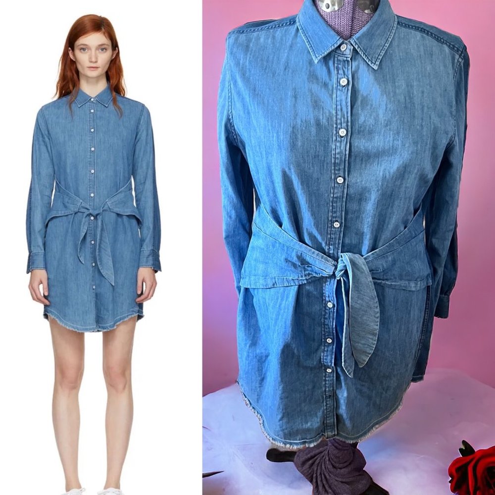 rag & bone Blue Denim Shirt Dress with Tie Waist
